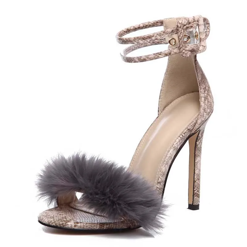 

Women Summer High Heel Sandals Leopard Fur Square High Heel Shoes Woman Ankle Strap Buckle Sandal size 35-42