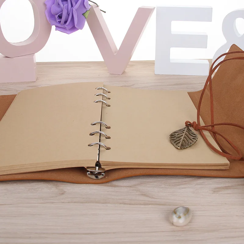 Leather Blank Spiral Notebook Diary Notepad Vintage PU Leather Note Book Creative Leather Cover Ring Binder Kraft Paper Notepad