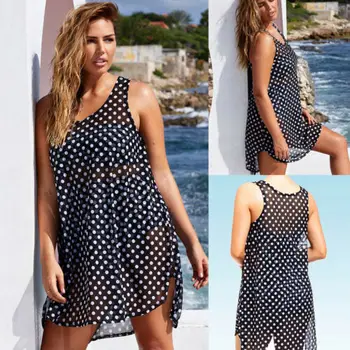 

Women Bikini Cover Up Beach Dress Kaftan Sarong Swimwear Swimsuit Polka Dot Plus Size L-3XL