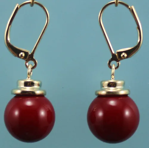 

Wholesale nice 12mm red round shell pearl gold plated earrings fashional jewelry