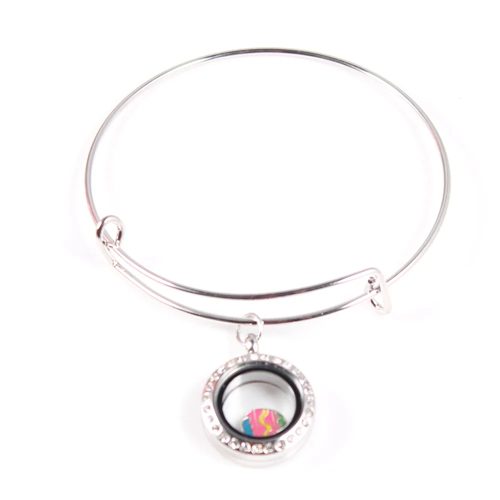 10Pcs/lot 20MM Silver Rhinestone Screw Glass Floating Locket Bangles Expandable Wiring Bracelet With Egg 2017 Easter Best Gift | Украшения