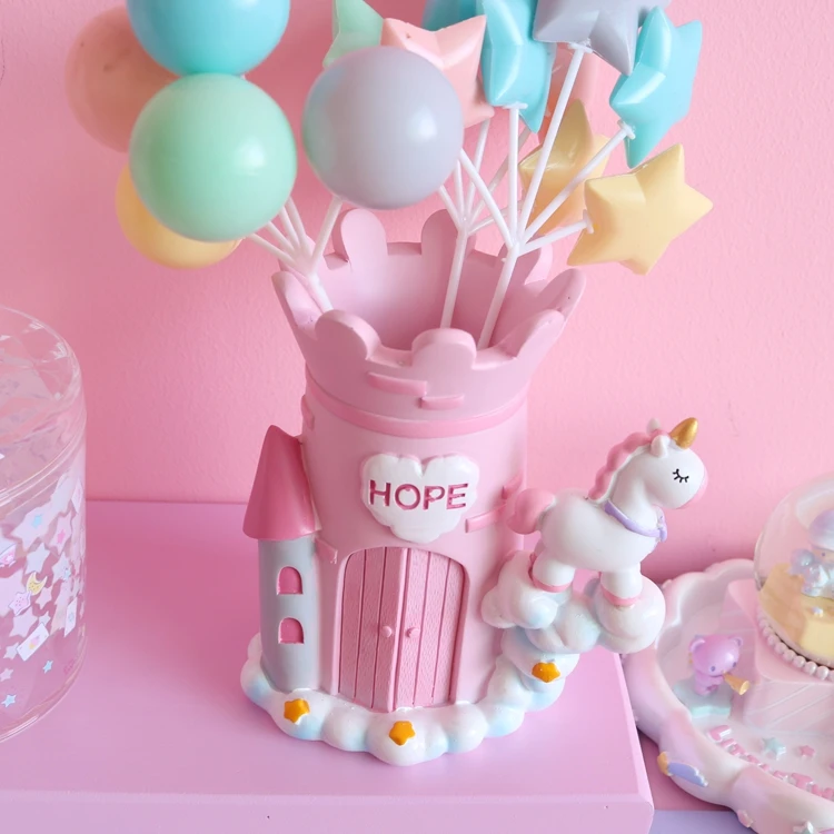 

1pc Cute pink Castle unicorn doll toys for display Pen holder for Girl Birthday Christmas Gifts
