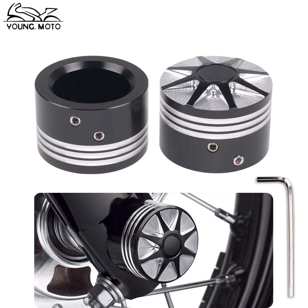 YOUNG.MOTO 2Pcs Black Motorbike Front Axle Nut Cover Bolt Cap CNC