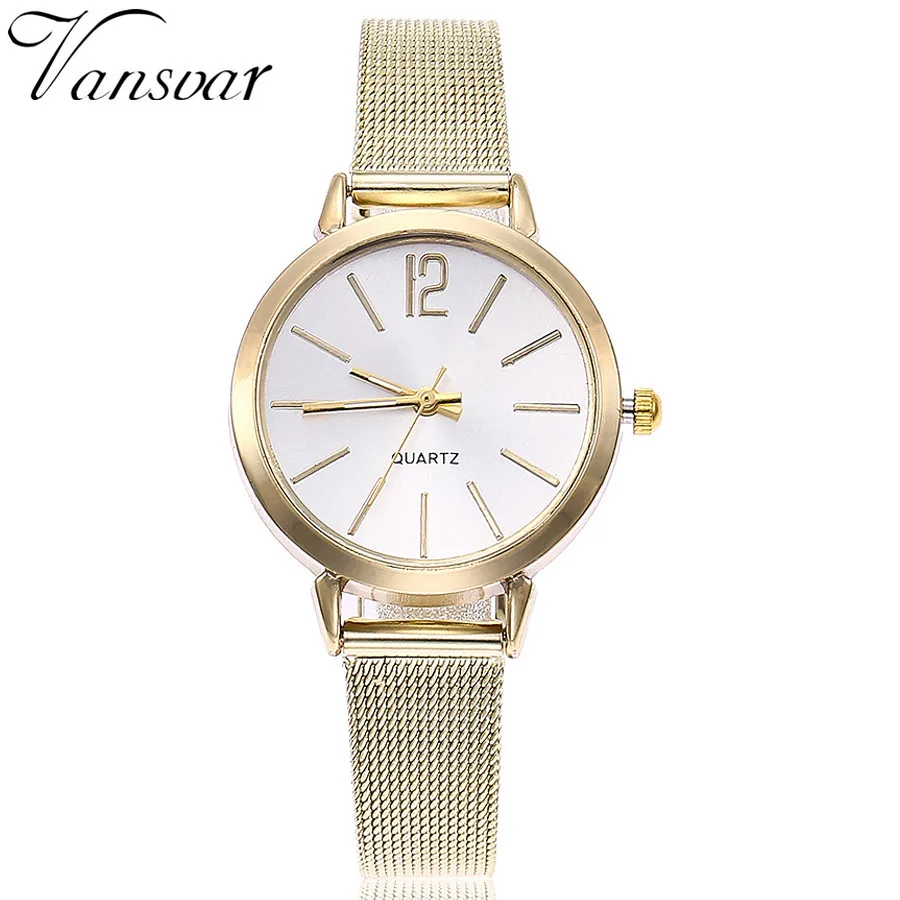 Gold Vansvar, женские часы, круглый циферблат, роскошные серебряные часы, повседневные кварцевые часы из нержавеющей стали, браслет с мраморным ремешком, аналоговые наручные часы Q - Цвет: Gold