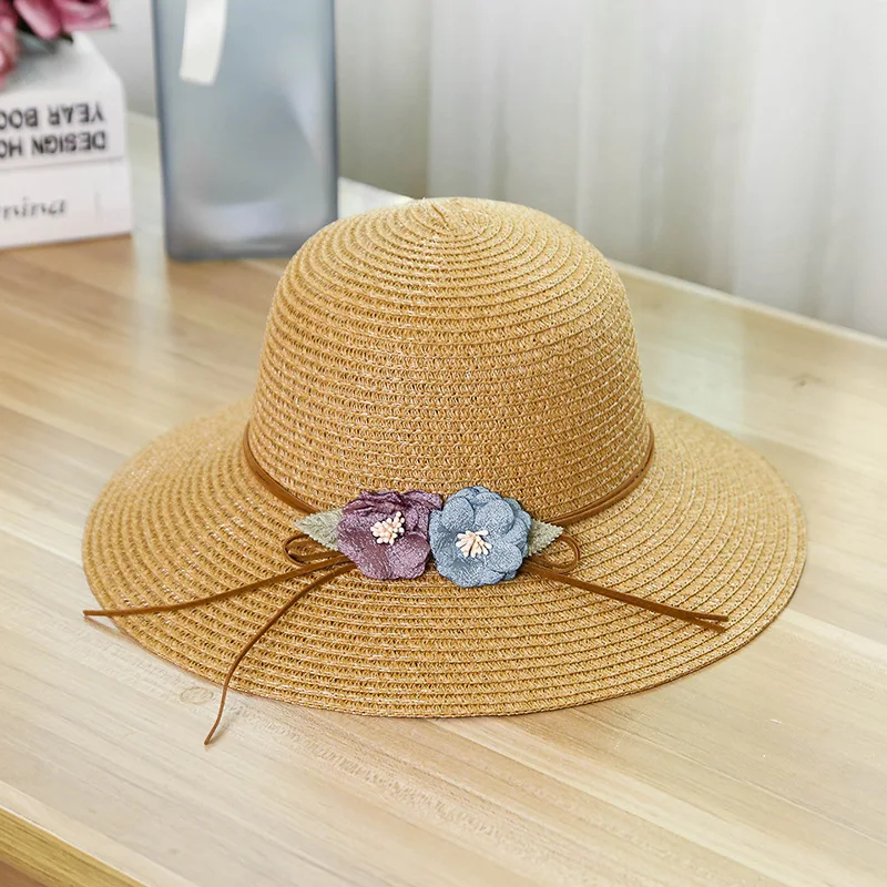 Пляжная шляпа Детская летняя пляжный козырек родитель-ребенок соломенная шляпа свежий путешествия дикие цветы с широкими полями шляпа от