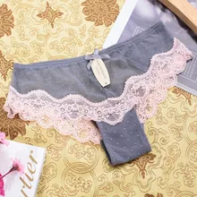 Calcinha de algodão sem costura, sexy, com renda, feminina, tanga, fio dental