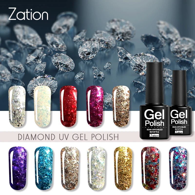Zation 8 мл Beauty новейший гель для ногтей с блестками отмачиваемый УФ светодиодный
