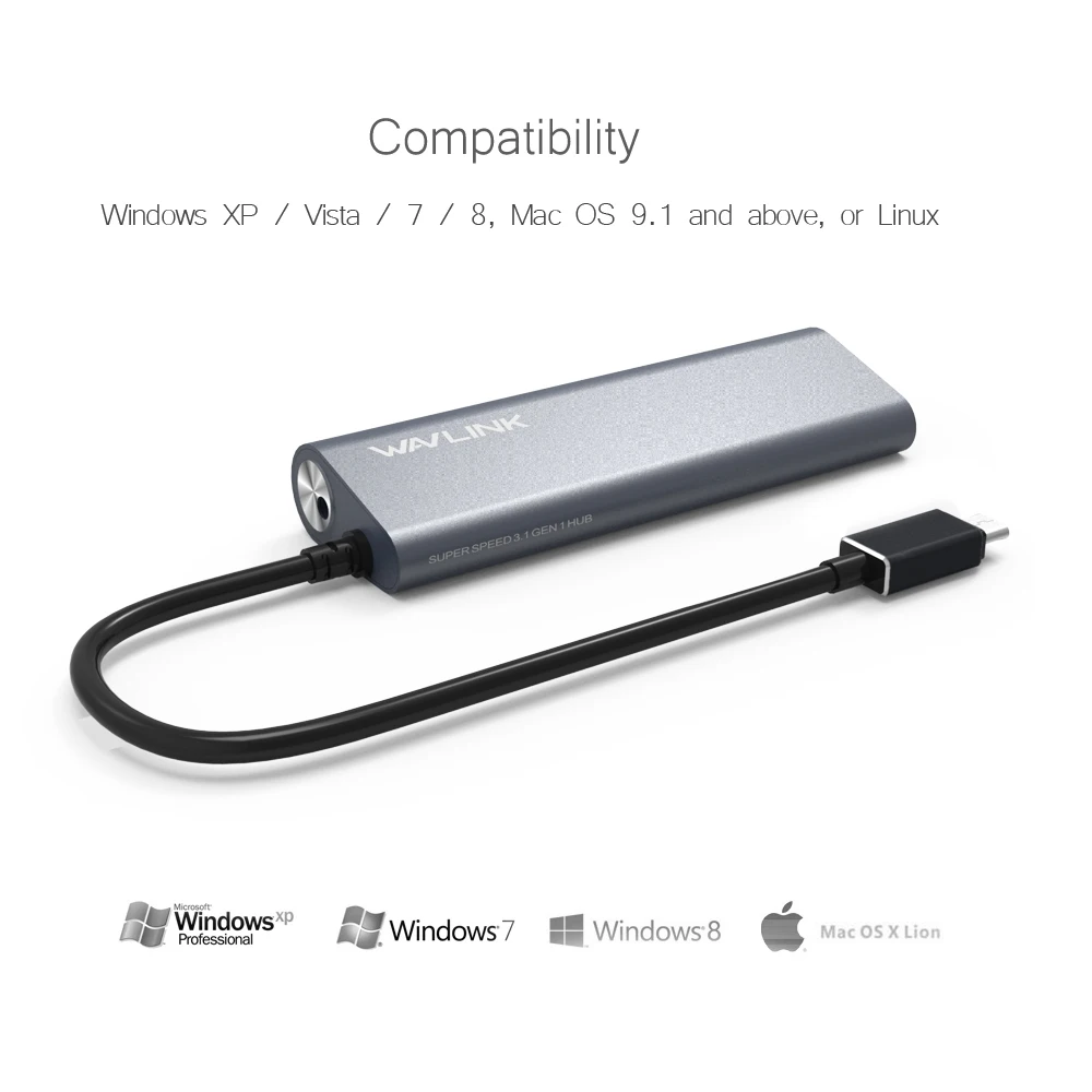 Usb хаб Wavlink 3 1 Type C с 4 портами USB 0 алюминиевым корпусом многофункциональной док