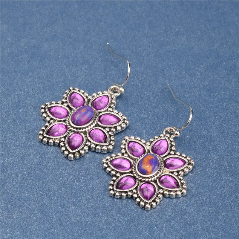 

Vintage Purple Zircon Flower Earings Silver Dangle Earrings for Women Fashion Jewelry Wedding Drop Brincos Engagement Gifts