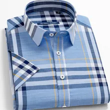Лето новые мужские в клетку Повседневная рубашка с коротким рукавом Хлопок fashion Бизнес платье рубашка мужская в стиле ретро Мужская рубашка