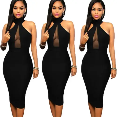 

Sexy Women's Dress Bodycon Crew Neck Party Cocktail Mini Dress Sexy Ladies Deep V Neck Halter One-Piece Dresses