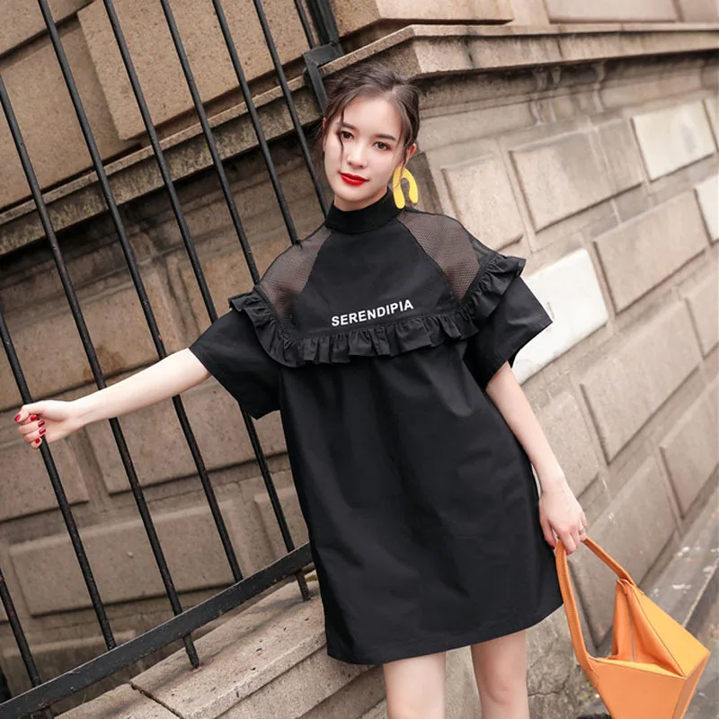 LISM Mini Black vestidos mujer наряд модная водолазка свободное прозрачное женское летнее
