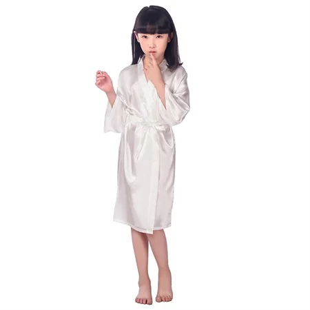 Голубые пижамы; детское Летнее шелковое кимоно в японском стиле; Одноцветный халат; банный халат для малышей; ночная рубашка для девочек; пижамы для детей; размеры M-4XL - Цвет: white
