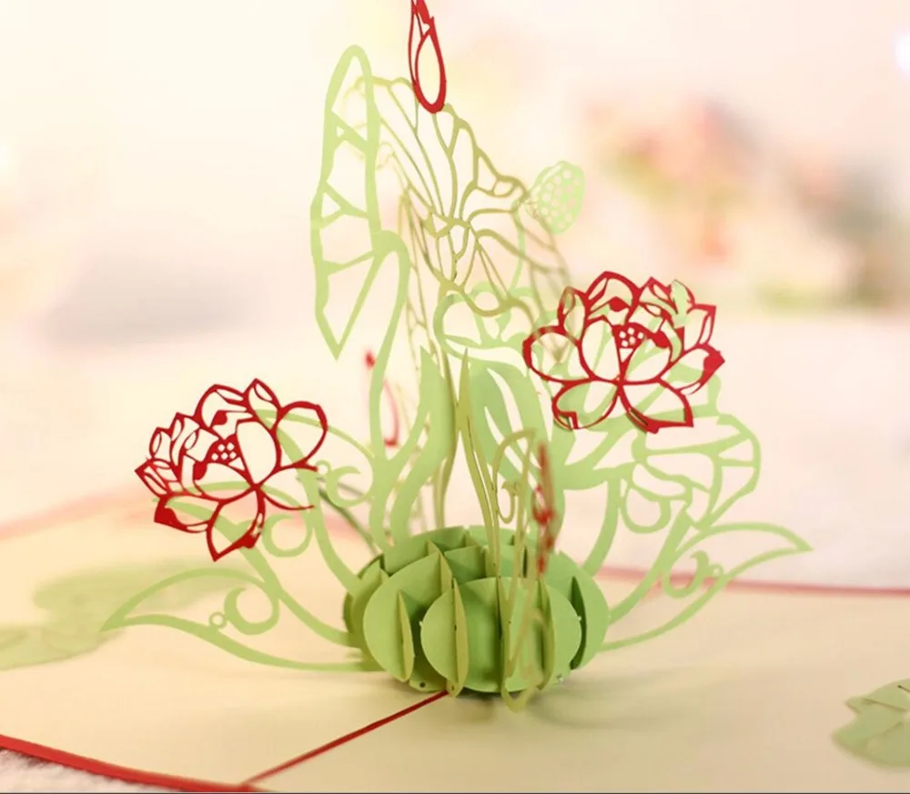 Us 1999 20 Off10pcs 3d Water Lily Flower Handmade Kirigami Origami Wedding Party Invitation Cards Greeding Birthday Card Postcard In Cards