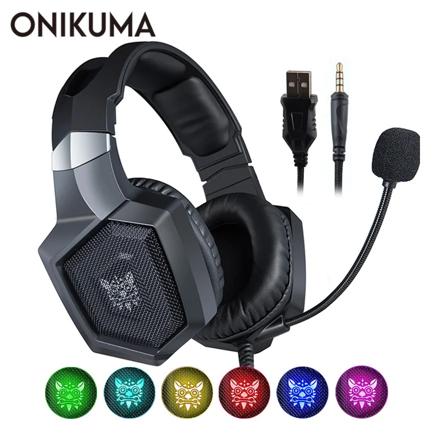 Скидка ONIKUMA K8 casque PS4 Игровые наушники PC стерео гарнитура наушники для геймеров с микрофоном светодиодный для компьютера ноутбука Новый Xbox One