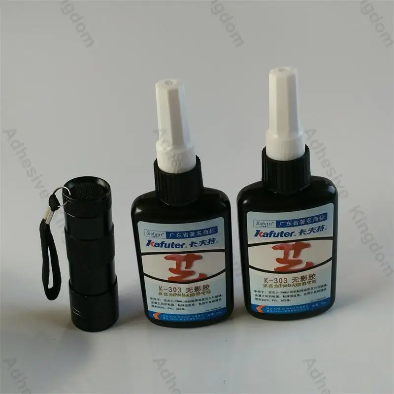 Подлинный 2 шт 50 г kafuter K 303 УФ клей + портативный фонарик PMMA Акриловый Клей