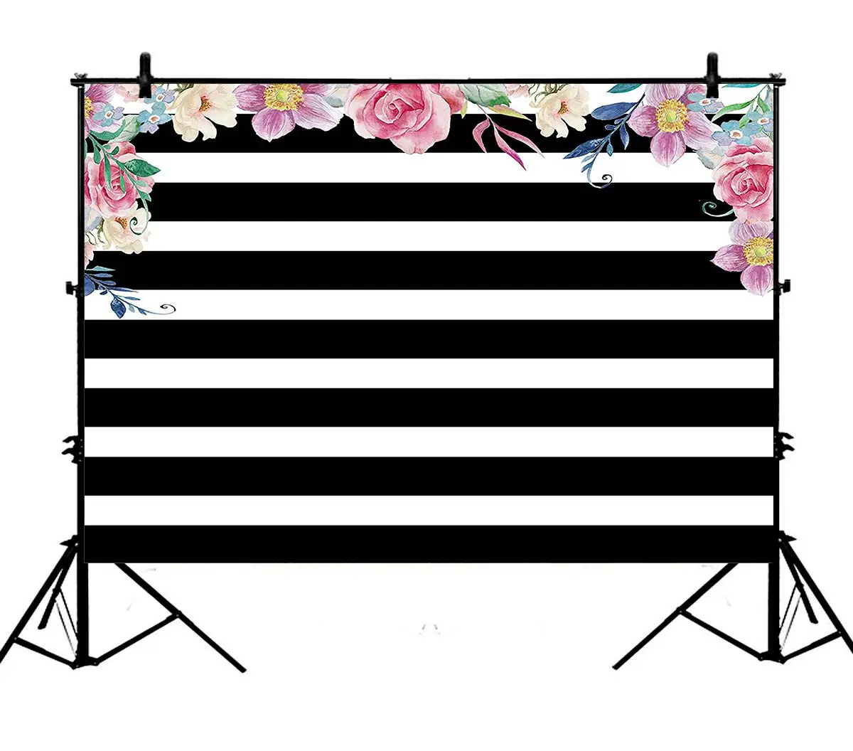 

5x7ft Black White Stripes Flowers Birthday Polyester Photo Background Portrait Backdrop