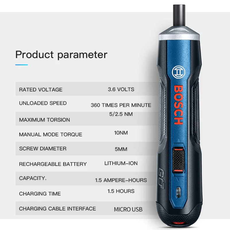 Bosch Go Rechargeable 3.6V Smart Cordless Screwdriver Mini Power Tool 6 Modes Adjustable Torques Screwdriver Tool Kits