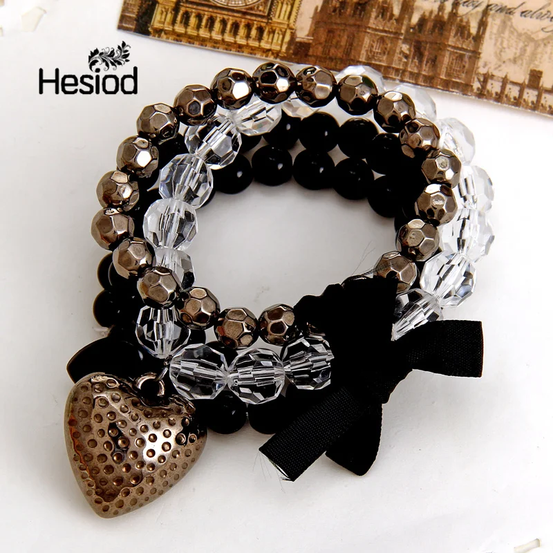 

Hesiod New Arrival Charm Bracelets Mutilayer Black White Beads Bracelet Heart Pendant Bracelets Boho Summer Style