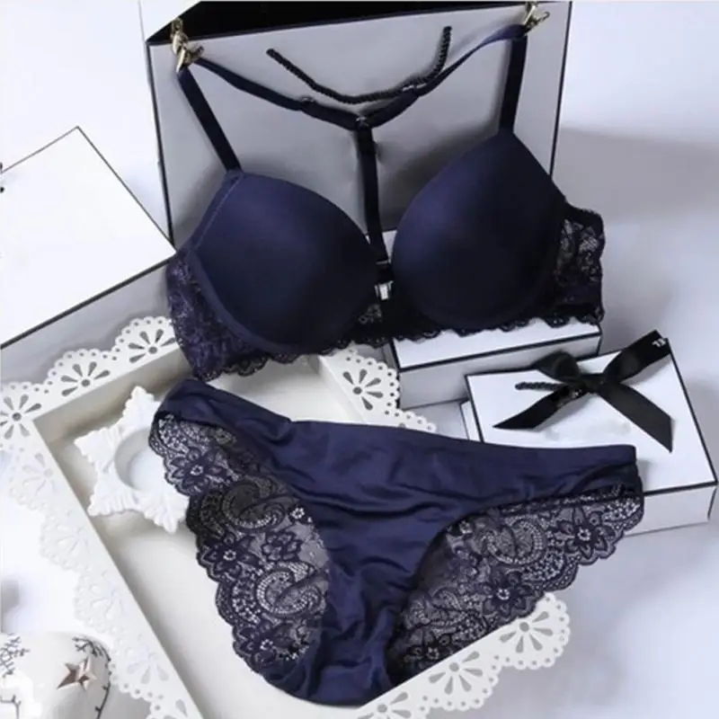 Sexy Elegant Lace Bra and Panty Set Women Smooth Surface Bra Underwear Lady Push Up Bra Lingeries Set Brief Set Black Purple Sexy Elegant Lace Bra and Panty Set Women Smooth Surface Bra Underwear Lady Push Up Bra Lingeries Set Brief Set Black Purple