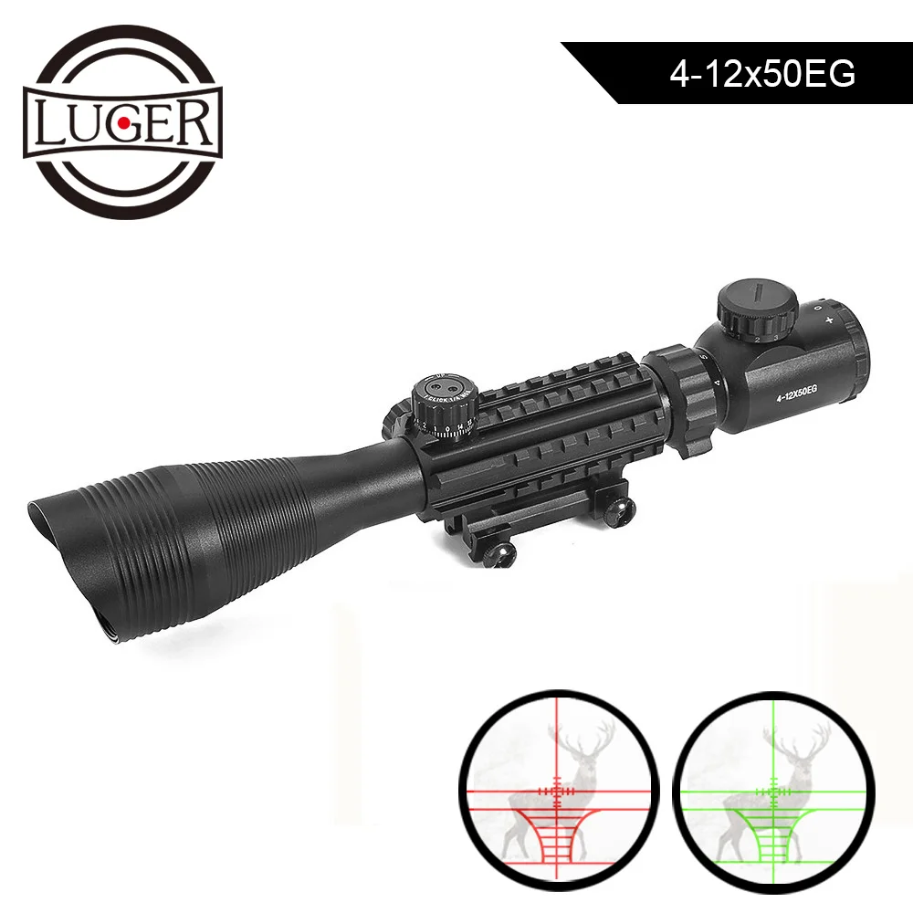 لوغر 4-12X50 الصيد نطاق التكتيكية الأحمر الأخضر مضيئة تلسكوب الموازاة البصر مع Picatinny السكك الحديدية ويفر نطاق بندقية البصرية البصر لوغر 4-12X50 الصيد نطاق التكتيكية الأحمر الأخضر مضيئة تلسكوب الموازاة البصر مع Picatinny السكك الحديدية ويفر نطاق بندقية البصرية البصر