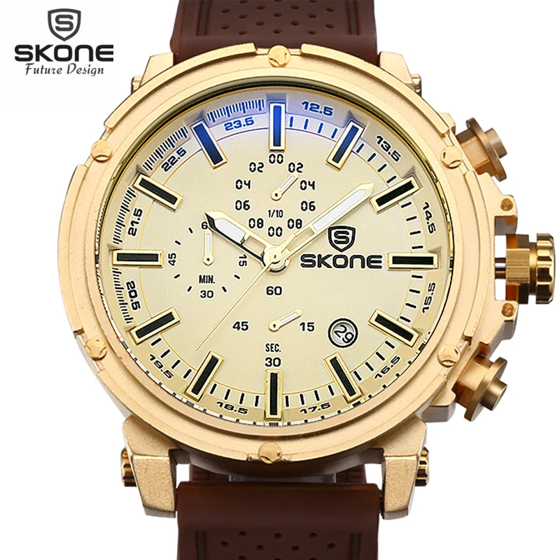 Prix pour SKONE Top Marque Étanche Chronographe Sport Montres Hommes Date Shock Resistant Quartz-montre Casual Silicone Montre relogios 2016 Prix pour SKONE Top Marque Étanche Chronographe Sport Montres Hommes Date Shock Resistant Quartz-montre Casual Silicone Montre relogios 2016