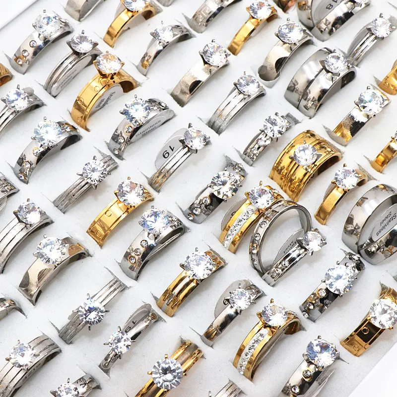 Wholesale Lots 35pcs Mixed Color Men's Rings Stainless Steel Rhinestone Jewelry 