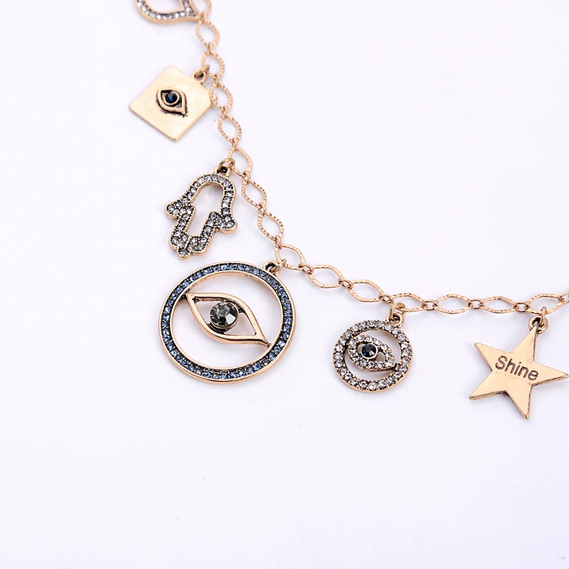 BALANBIU Hyperbole Hiphop Street Style Crystal Evil Eyes Shine Star Charm Bracelet For Women Gift Vintage Gold Color Alloy Chain