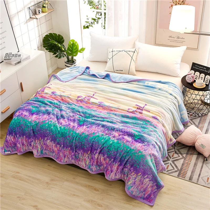 Provence Lavender European Style Flannel Blankets Good Quality Bed Provence Lavender European Style Flannel Blankets Good Quality Bed Sheet Sofa Bedroom Spring Autumn Keep Warm Thick Blanket
