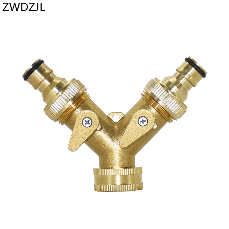 Brass Female 3/4" 2 way tap water splitter 5/8" garden tap Y Quick connector Irrigation valve Hose Pipe adapter 1pcs