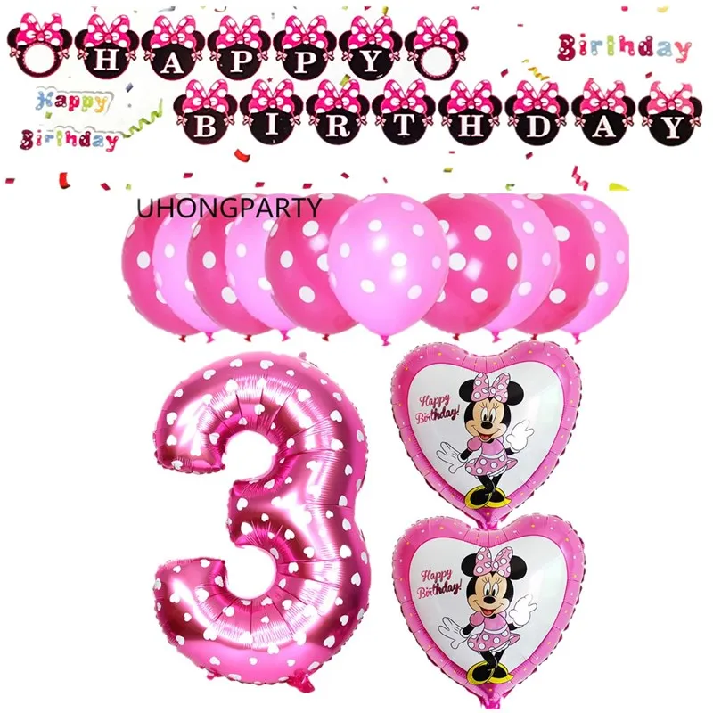 1 комплект, милые воздушные шары из фольги с Микки и Минни Маус, украшения для дня рождения, гелиевые шары, розовые шары с Минни, LUHONG - Цвет: 3p r