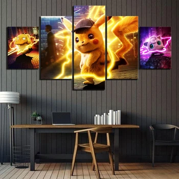 

5 Piece Pokemon Detective Pikachu Movie Poster Paintings Pocket Monster Pikachu Poster Pictures Wall Paintings for Home Decor