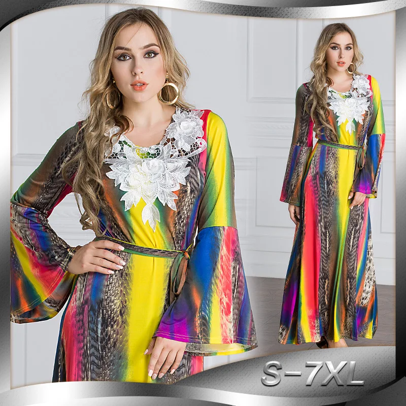 

Summer Women Muslim Dress Plus Size 7XL Ethnic Islamic Women Dress Yellow Clothing Robe Kaftan Long Abaya Turkish dress