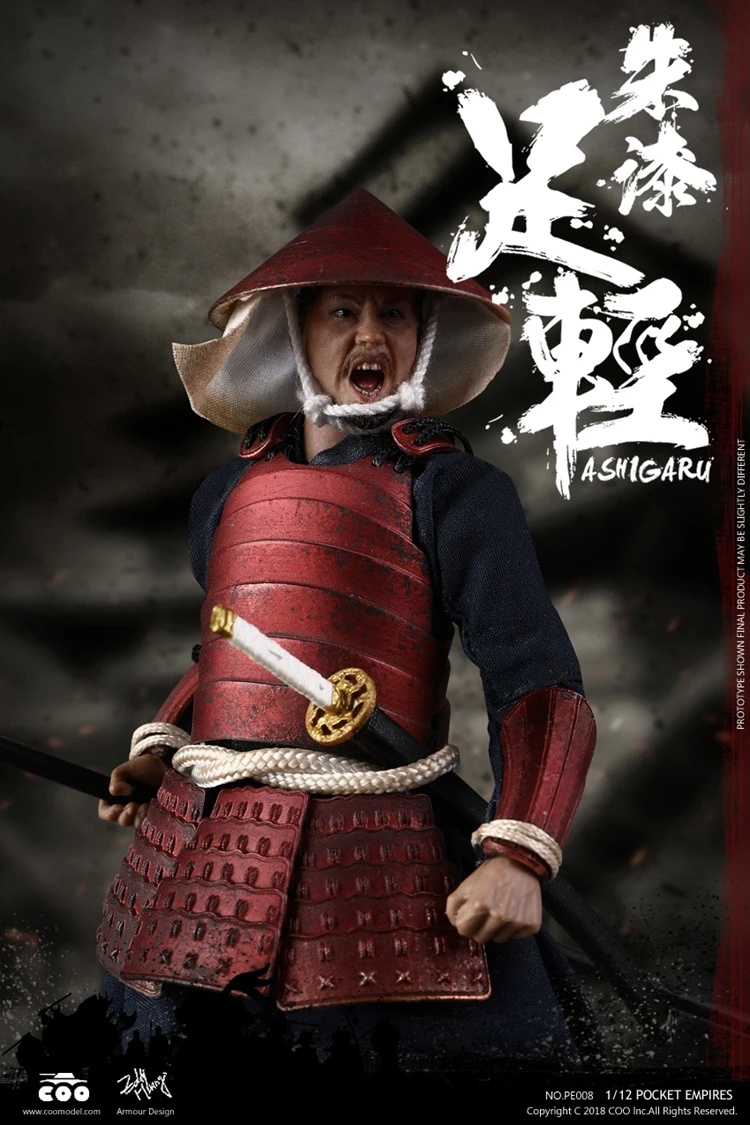 COOMODEL PE008/PE009 японский солдат самурая Красный/Черный Броня ASHIGARU 1/12 рисунок