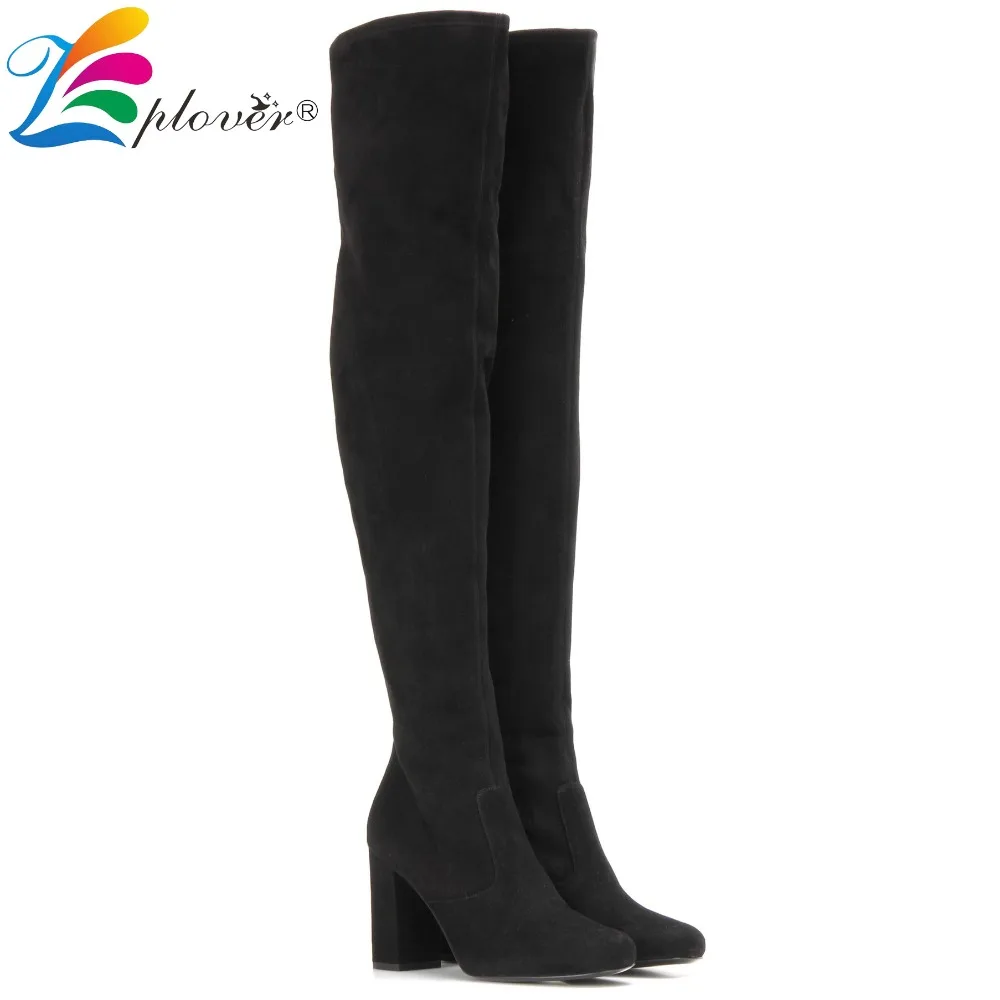 

Women Over The Knee Boots Flock Winter Thigh High Botas Fashion Square Heels Women Shoes Soild High Heel Ladies Boots Plus Size