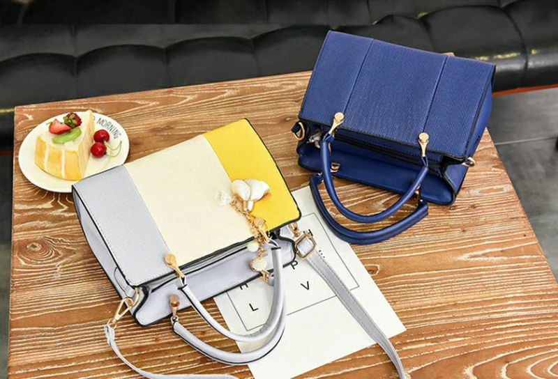 Women Handbag Luxury Bags Patchwork Women Solid Chains Rivet Bag Leather Designer Handbag HairBall Shoulder Kabelka SS7020 (13)