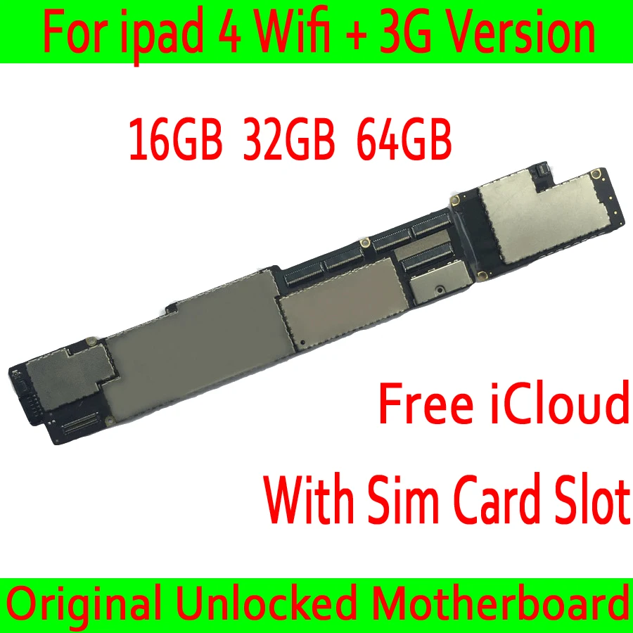 Для iPad 4 Wifi + версия 3G материнская плата со слотом для sim-карты без iCloudOriginal