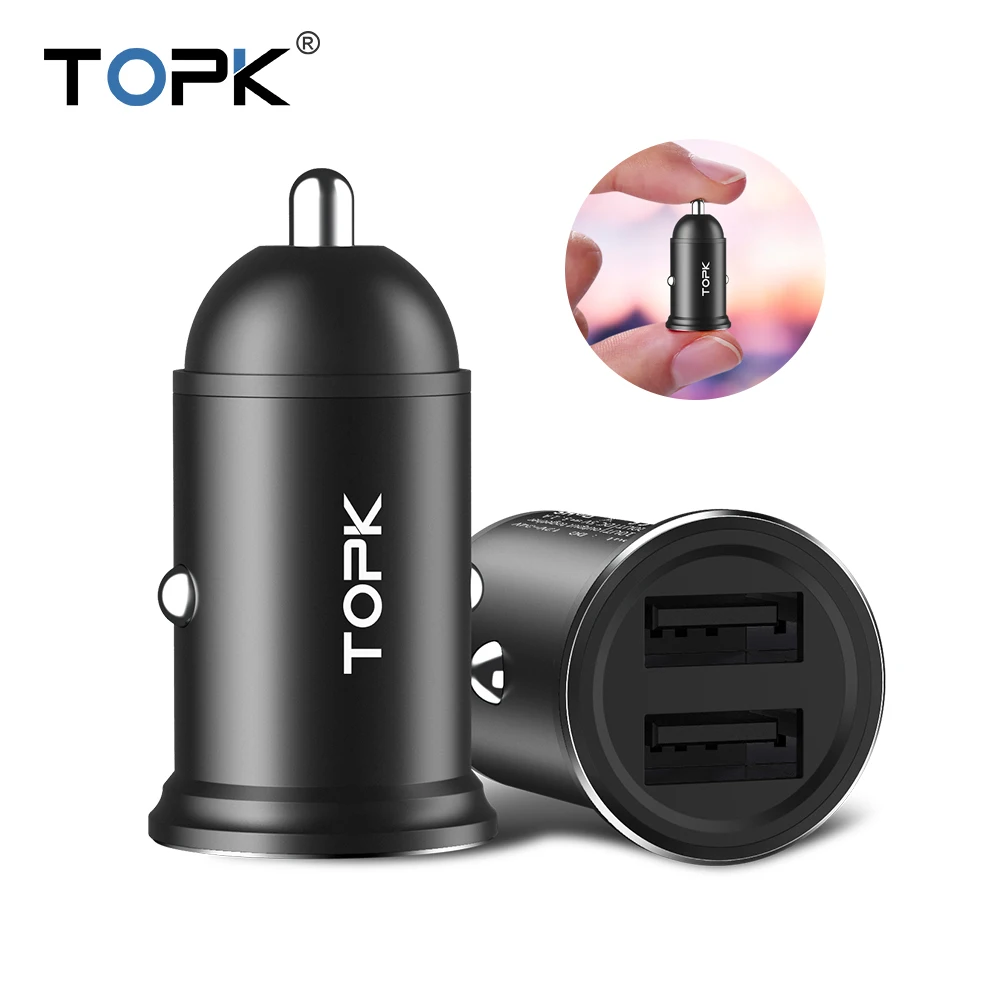 

TOPK Mini Dual USB Car Charger for iPhone Xiaomi Huawei Mobile Phone Tablet 3.1A Fast Charger Car-Charger Adapter in Car