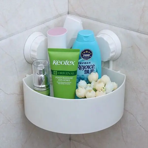 

Suction Cup Bathroom Kitchen Corner Storage Rack Organizer Plastic Shower Shelf White