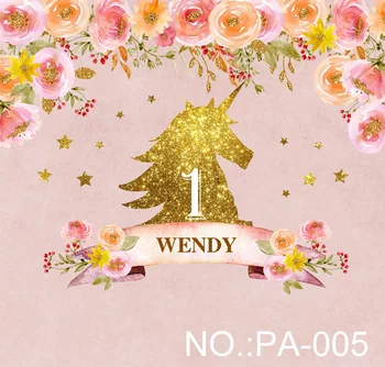 

Vinyl Custom Gold Unicorn happy one year birthday party Photo Background baby children Photography Backdrops for photo studio