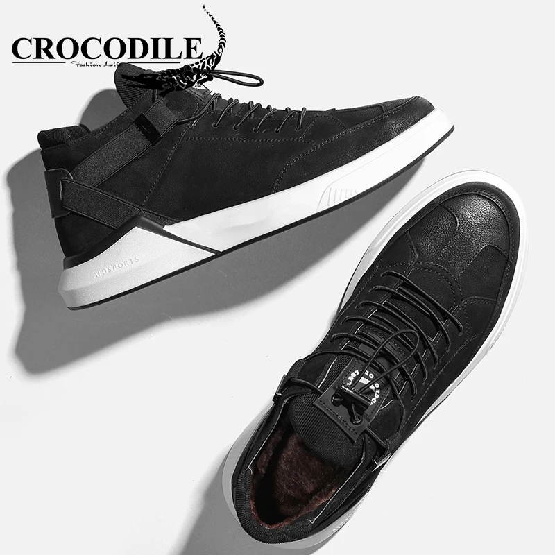 تمساح الشتاء الرجال التزلج حذاء رياضة الرجال المخملية حقيقية أحذية جلدية رياضية الرياضة أحذية تزلج للرجال offBlack