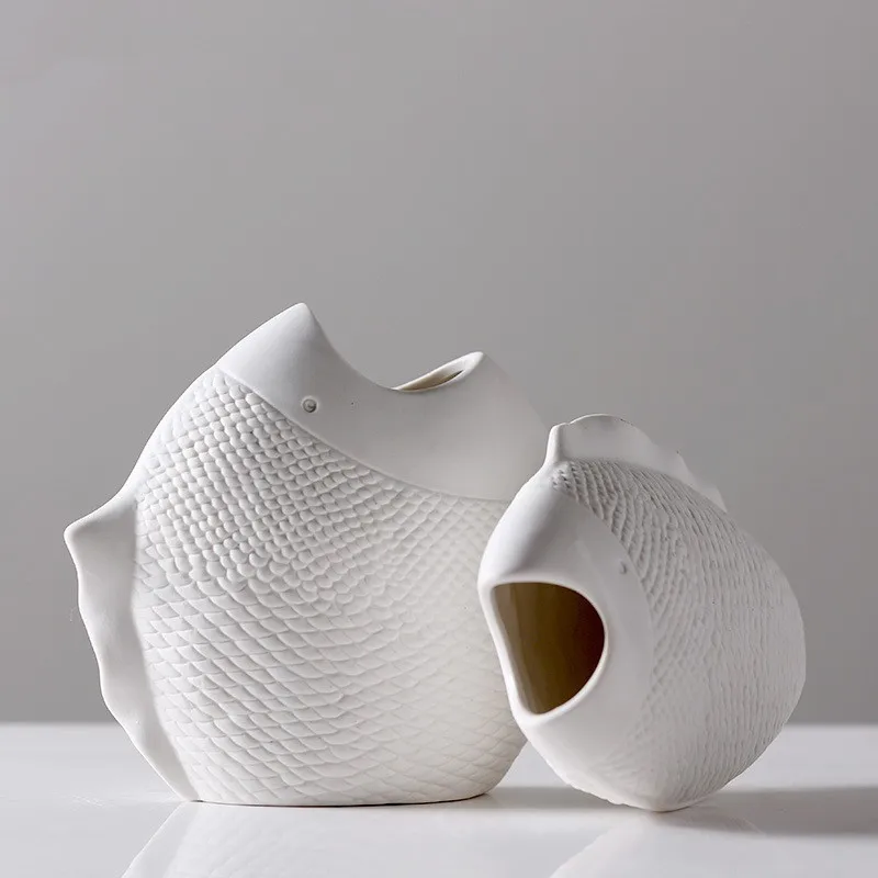 

Simple White Fish-shaped Vase Flower-arranging Vase Creative Multi-flesh Ceramic Small Vases Home Decor