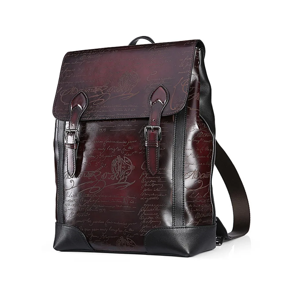 TERSE_5 MOQ engraving genuine leather backpack in 2 colors men luxury handmade customize logo factory price OEM ODM