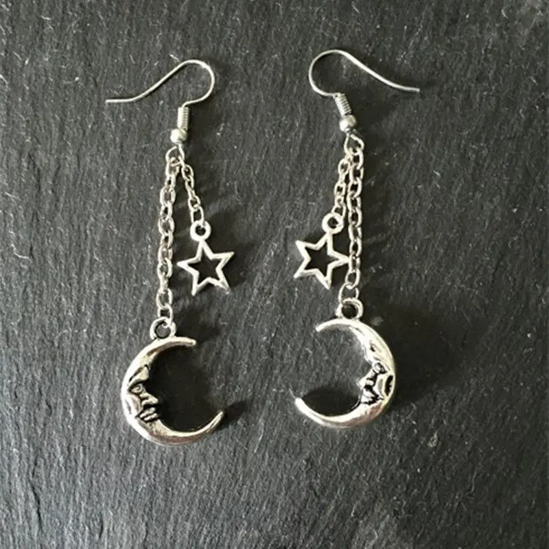 Серьги полумесяц звезда цепь человек в луне хиппи Wicca подарки для