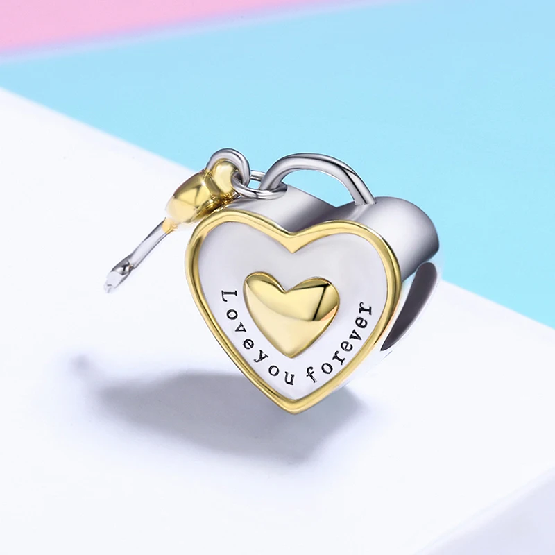 HoHangFuk 100% стерлингового серебра 925 пробы романтические сердца Key Lock Подвески fit Для