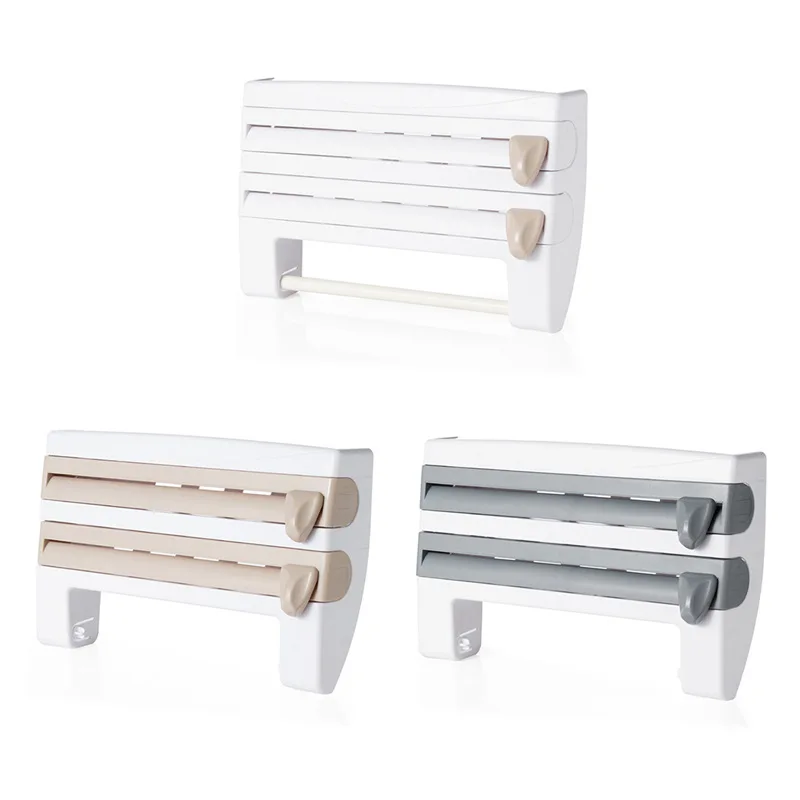 Multifunction plastic wrap cutting Storage Rack Home Organizer Holder