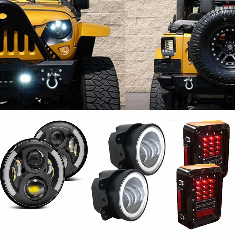 7/" CREE LED Halo Headlight Fog Light DRL Signal Turn Lamp For Jeep Wrangler JK