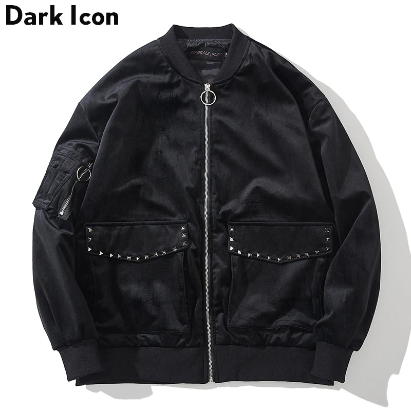 Dark Icon Embroidery Velvet Bomber Jacket Men 2019 Spring Hip Hop Jacket Men Women Streetwear Jackets for Men 2 Colors