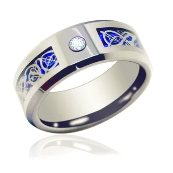 

8Mm CZ Silver Celtic Dragon Tungsten Carbide Ring Men Wedding Bands Fashion Jewelry Silver Claddagh Ring