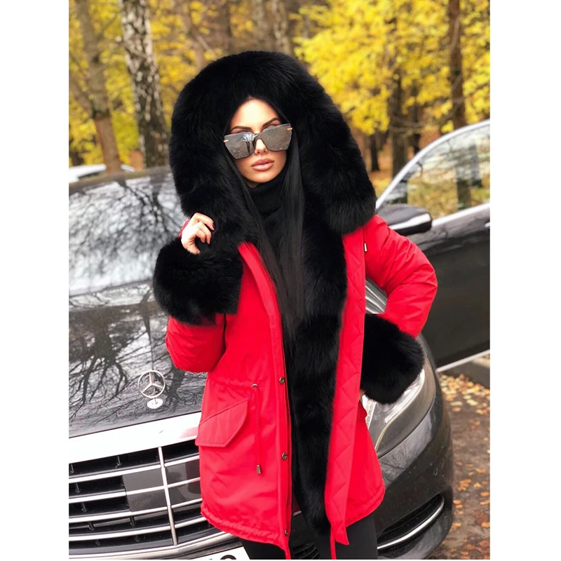 Lapin Mode Veste Femmes Fourrure La Et Plus D'hiver Parkas Parka Col Fursarcar Rouge Taille Capot Doublure Naturel 2018 De Renard Épais ZwBqxRR8